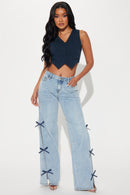 Calça jeans alta Catch My Drift com elástico e bainha